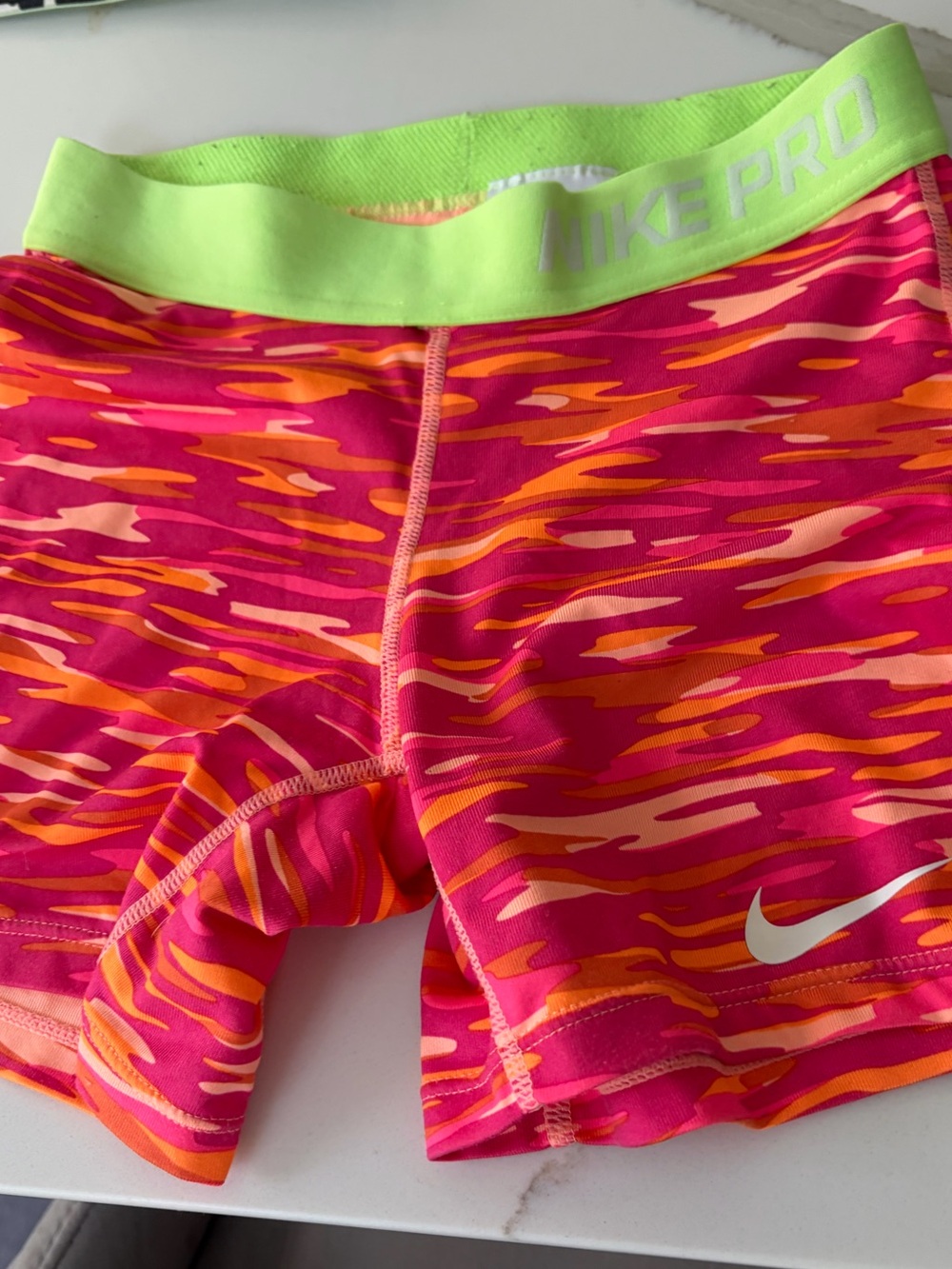 Nike Pro Neon Pink & Orange Shorts with Lime Waistband